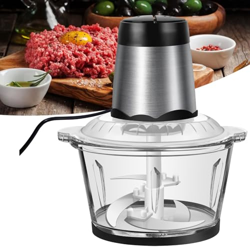 Mini Food Processors with 2L Glass Bowl, Mini Chopper Electric with 4 Bi-Level Blades, Multi-Functional Meat Mincer for Baby Food, Meat, Onion, Vegetables, Nut