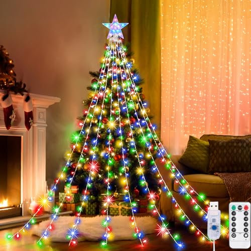 Aofonchy Luces Arbol Navidad, 2M*9 USB Luces Navidad Impermeable con 8 Modos & 198LED, Luces de Árbol Cascada, Guirnalda Luces, Hada Cadena Luces para Arbol de Navidad, Fiesta, Jardín
