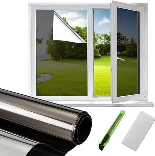 Beswitory One Way Window Film: Reflective Window Tint Film, Heat Window Privacy Film for Glass Windows, UV Mirror Anti Glare Film Clear, Sun Blocker for Home Office Car