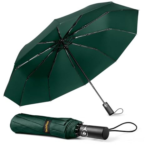 TechRise Parapluie Pliable, Parapluie Automatique Compact Coupe-vent avec 10 Baleines, Ouverture et Fermeture Automatiques à un Seul Bouton, Parapluie de Voyage Portable pour Hommes et Femmes, Vert