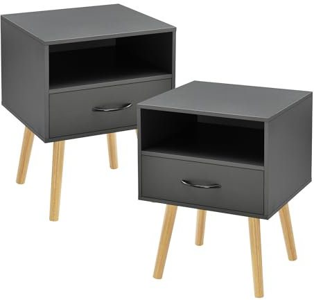 [en.casa] Beistelltisch 2er Set Gävle Wohnzimmertisch 57 x 42 x 40 cm Nachttisch mit Schublade Sofatisch Nebentisch Kaffeetisch mit Ablagefach Dunkelgrau