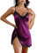 Weardear Chemise de Nuit Femme Satin Nuisette en Courte Sexy Col en V Robe de Nuit Bretelles Spaghetti Violet