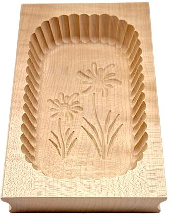 Moule à Beurre en Bois de Hêtre - Artisanat Traditionnel avec Motif de Fleur Sculptée - Outil de Cuisine pour Décoration de Beurre Fait Maison