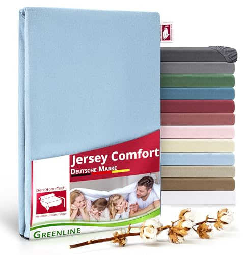 DecoHomeTextil Spannbettlaken, Hellblau 90-100x200 cm | Greenline Serie, Premium Jersey, 100% Baumwolle, Bettlaken, Spannbetttuch