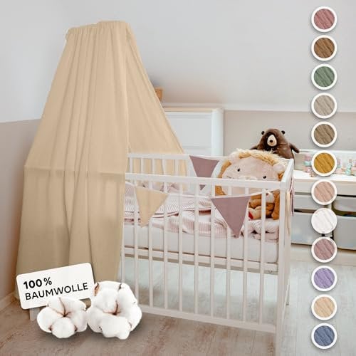 lilimaus Betthimmel Babybett [in 12 Farben] Himmel Babybett aus 100% Baumwolle Musselin - Betthimmel Mädchen & Jungen - Himmelbett Vorhänge als Kinderzimmer & Babyzimmer Deko - Baby Bett Vorhang