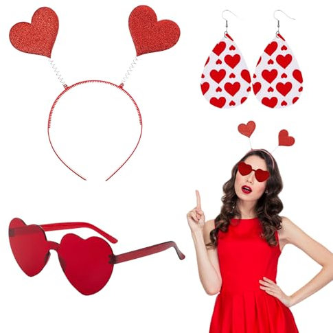 GlamRays Valentins Kostüm Herz Kopfbänder Brillen Ohrring Herz Kopf Bopper Haaraccessoires für Feiertag Festival Party Frauen