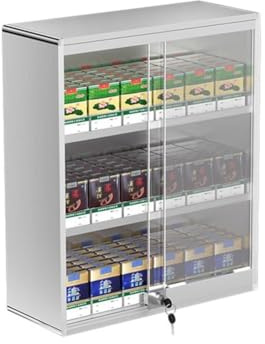 GZHERVICES Zigarette Vitrinen Rack, Wand montiert Zigarettenetui Regal, Zigaretten-Display-Halter, Schiebetür mit Schloss Zigarette Display Cabinet, automatische Zigarette Pusher(38.5x17.3x45cm)