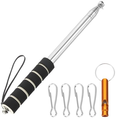 PATIKIL 8.2ft Telescopic Flag Pole, Stainless Steel Telescoping Handheld Portable Retractable Flagpole with Clips, Whistle, and Strap for Tour Guide Teaching Festival, Black