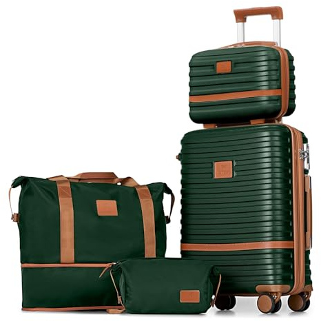 Joyway Kofferset 4 Teilig Hartschale mit 4 Rollen und TSA-Schloss Der Gepäcksets Enthält 1 Kosmetikkoffer 1 Reisetasche und 1 Kulturbeutel Grün