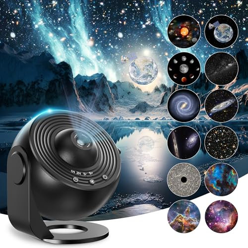 Projector Night Light, Black Planetarium Star Projector with 12 Film Discs, Starry Night Light Projector Lamp, Moon Night Light for Adults Ceiling Bedroom, Party