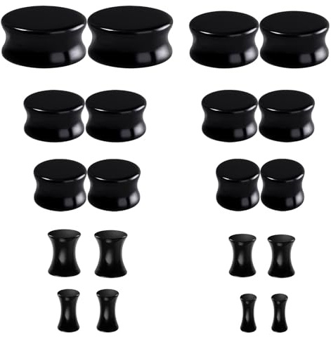 LOCCY 20 Stück Acryl Ohr Plug, Acryl Flesh Tunnel Ohrplug Schwarz Ohr-Stöpsel Double Flared Ohr Plug Expander Piercing Schmuck für Männer Frauen, 4/5/6/8/10/12/14/16/18/20mm