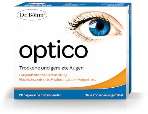 Optico Augentropfen für Trockene Augen mit Euphrasia & Hyaluron, 20 Stück | ohne Konservierungsmittel, für Kontaktlinsenträger - bei Trockenheit, Brennen, Jucken, Allergien geeignet, Einzeldosen 0,45ml