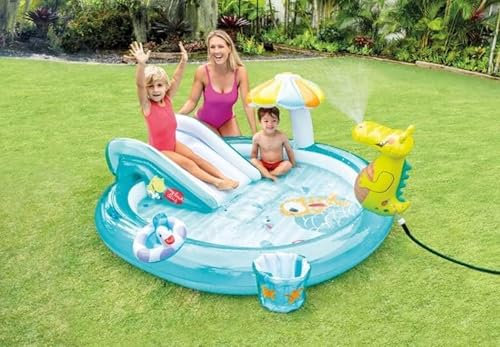 Garden Paddling Pool for Kids with Toys - Inflatable Swimming Pool for Children - Kids Swimpool Inflatable with Slide - Aligator Water Play Center.