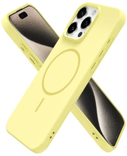 oakxco for iPhone 15 Pro Max Case Silicone Mag Safe, Magnetic Slim Thin Phone Case Compatible with Magsafe Wireless Charging, Cute Girly Aesthetic Soft Rubber Gel Safecase for Women Girls, Yellow