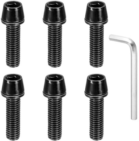 sourcing map 6pcs Bike Disc Brake Caliper Bolts M5 x 18mm Hex Bicycle MTB Disc Brake Caliper Adapter Screws Bolts with 4mm Hexagon Wrench for Road Mountain Bike BMX, Black