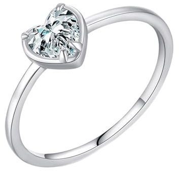 Skcess 9K Weißgold Damenring Weiß Moissanite Ring Damen 6x6mm, Schlichtes Herz Damen Ring Größe 60 (19.1)