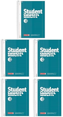 BRUNNEN Collegeblock Student „DUO“ | A4, kariert/liniert, 80 Blatt, petrol (A4 (Packung mit 5))