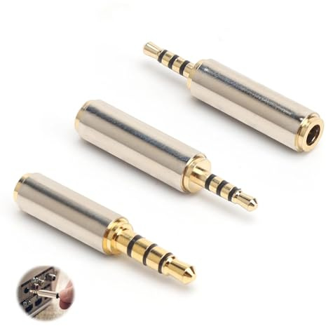 HENGBIRD Adaptador Jack Audio 2.5 a 3.5 y 3.5 a 2.5 – Juego de 3 Adaptadores de Audio Estéreo – Conectores Chapados en Oro, Sonido Hi-Fi, Plug and Play, Compatible con Smartphone Ordenador MP3