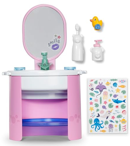 BABY born Lavabo avec Son et Accessoires pour poupons 36 et 43 cm | Brosse à dents et distributeur de savon, eau réelle, sans piles