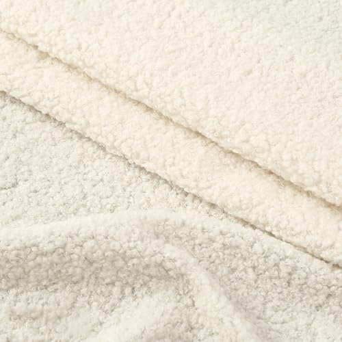 Anevous Teddystoff 160×100cm,weicher Bouclé Plüschstoff mit feiner Struktur,kuscheliger Lammfell-Imitat Stoff für Kleidung,Jacken,Decken,Kissen,Spielzeug & Wintermode,warm & pflegeleicht,Creme