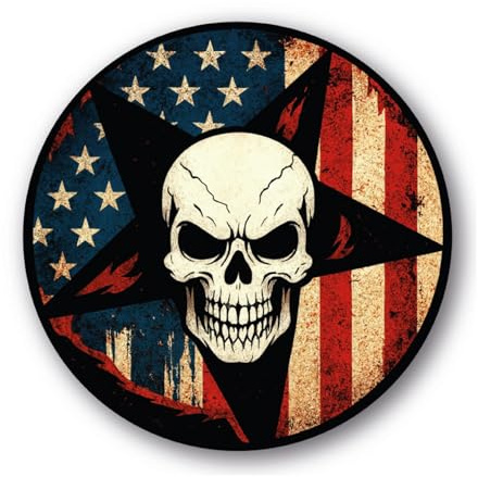 Totenkopf Aufkleber mit Stern und US-Flagge Skull im Retro-Vintage-Look | wetterfestes Vinyl Sticker mit hochwertigem Druck | düsterer, kraftvoller Style | Stickerfreaks | 6x6cm (S)