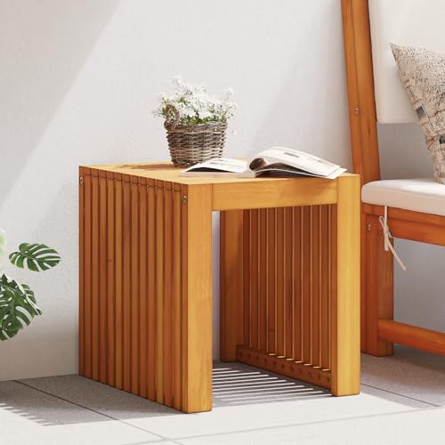 IBUQDDV Garten Beistelltisch aus Massivholz Teak 43x36x40 cm mit Lattenoberflächen-Design und geöltem Finish für Terrasse Balkon Outdoorbereich rustikale Eleganz robuste Konstruktion