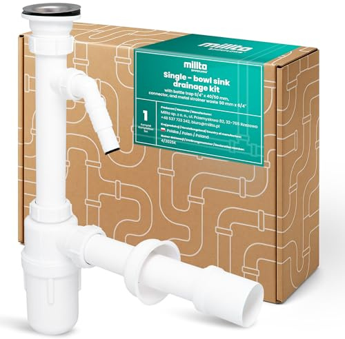 Millto Siphon Bouteille Pour Evier Une Cuve 6/4'' 40/50 mm Ensemble De Vidange Avec Raccord Appareil Cloche Antipoussiere Anti Odeur Entonnoir Plastique Tamis Metalique