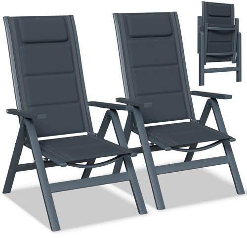 Devoko Lot de 2 Chaises de Jardin Pliantes Aluminium - Fauteuil de Jardin Exterieur Réglables sur 7 Positions, Portable Chaise à Dossier Haut Adapté à Toutes Tables pour Jardin, Terrasse, Piscine