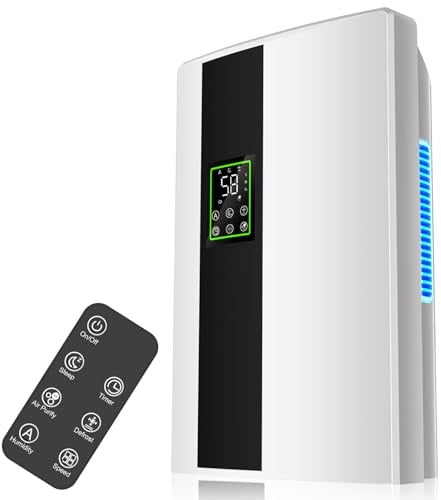 Dehumidifiers for Home, 2.2L Dehumidifier for Bedroom, Quiet Portable Dehumidifier with Laundry Dry, 24H Timer, Digital Humidity Display, 2 IN 1 Dehumidifier and Air Purifier for Bedroom, Bathroom