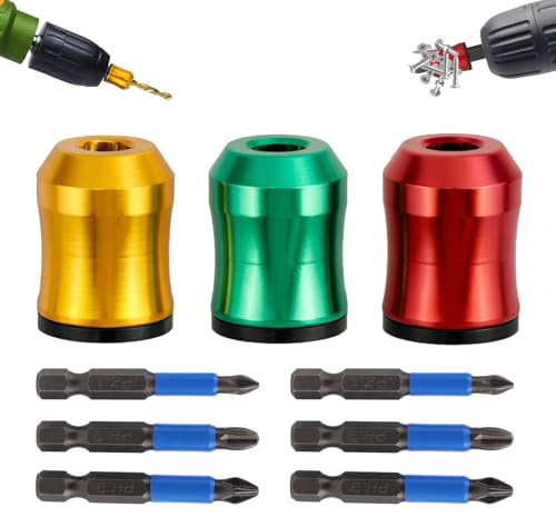 3St Starker Magnetischer Schraubring mit 6 Rutschfesten Bohreraufsätzen, Abnehmbar Magnetring für Schraubendreherkopf für Sechskantschraubendreher und Bohrmaschinen