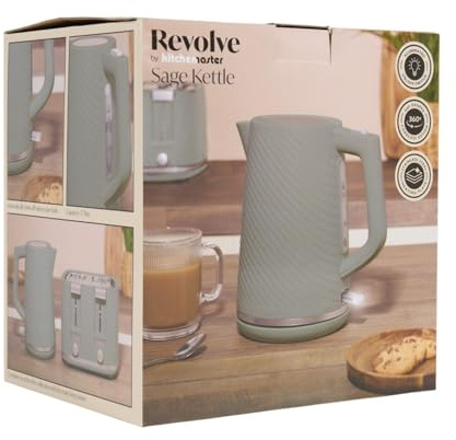 wilko 1.7L Revolve Texture Jug Kettle, Sage, Plastic, Polypropylene, Stainless Steel, 360° Rotational Base with Removable Filter, Automatic Cut-Off Function, Removable Filter, 2200W