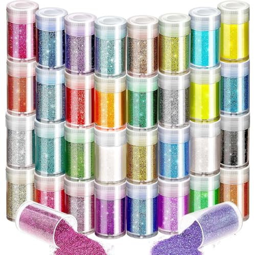 32 Fine Glitter, Extra Fine Glitter Powder, Craft Glitter for Soap Paint, Card & Jewellery Making, Nail Polish, Epoxy Resin, Candle Making, Bath Bombs, Slime, Crafts Decoration in Christmas Party