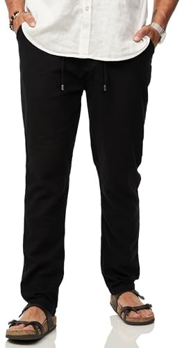 behype. Herren Leinenhose im Chino Hosen Stil mit Elastischem Bund & Kordel als Luftige Stoffhose - Chinohose Sommerhose für Männer