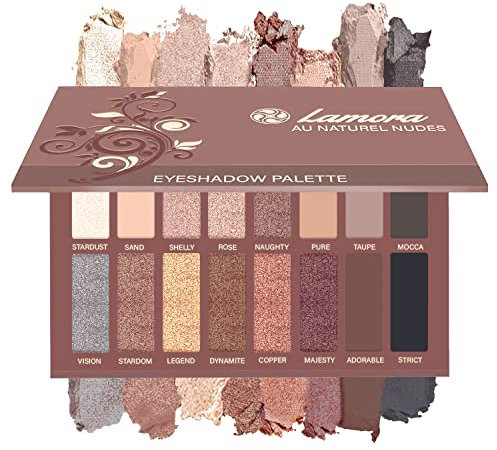 Best Pro Eyeshadow Palette Makeup - Matte + Shimmer 16 Colors - Highly Pigmented - Professional Nudes Warm Natural Bronze Neutral Smoky Cosmetic Eye Shadows - Lamora Au Naturel