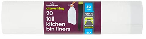Morrisons 20 Tall Kitchen Bin Liners, 30 Litre, White