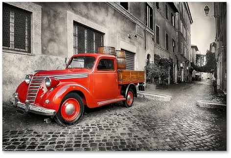 Postereck - 2739 - Roter Lastwagen, Oldtimer Auto KFZ Pick Up Retro - Wandposter Fotoposter Bilder Wandbild Wandbilder - Poster - DIN A4-21,0 cm x 29,7 cm