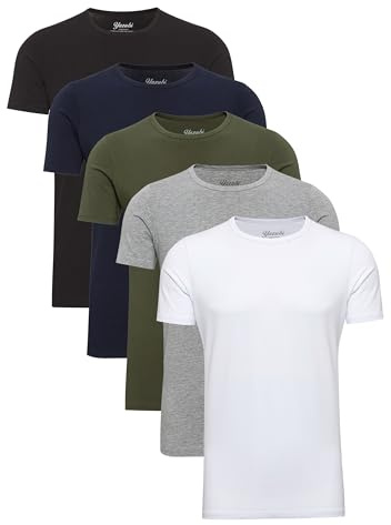 Yazubi 5er Pack Basic Baumwoll Arbeits T-Shirt Herren Tshirt Set für Männer T Shirt Rundhalsausschnitt Mythic, Mix (mix1), L