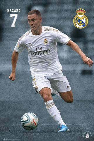 Real Madrid Fußball Hazard 19/20 - Sport Poster Fussball - Grösse 61x91,5 cm + 2 St Posterleisten Alu 63 cm