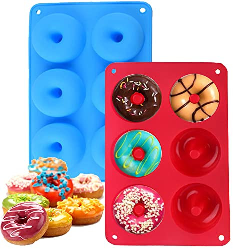 2 PCS Silicone Donut Molds 6 Cavity Non-Stick Safe Silicone Donut Baking Pan Silicon Doughnut Mould for Cake Biscuit Bagels Muffins