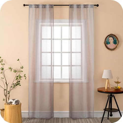 GIRASOLE HOME Coppia Tende Haiti Filtranti Simil Lino con Trama a Croci 2 Pannelli con Tasca e Passanti Nascosti (Grigio, 70x240cm)