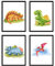 WIETRE® 4er Set Bilder Dinosaurier Kinderzimmer Babyzimmer Deko | Bild Junge Mädchen Poster DIN A4 | Dinos T-Rex Tiere (mit schwarzen Rahmen)
