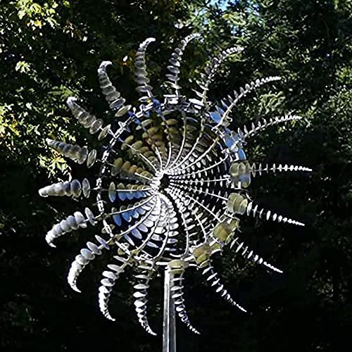 LYANXI Einzigartige und magische Metall-Windmühle, 3D-Edelstahl, kinetische Winddreher, einfach zu installieren, hohe Wetterbeständigkeit, Skulpturen für Terrasse und Rasen