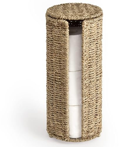 StorageWorks Seegras freistehender Toilettenpapierhalter, 3 Rollen, Rattan, Rustikal, Unbehandelt