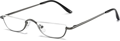 KOOSUFA Metall Lesebrille Halbrandbrille Herren Damen Federscharnier Halb Rund Metallrahmen Lesebrillen Lesehilfe Grau, 1.25