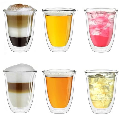 Creano doppelwandige Gläser 400ml „DG-V“, 6er Set, großes Thermoglas doppelwandig aus Borosilikatglas, Kaffeegläser, Teegläser, Latte Gläser, Doppelwandgläser