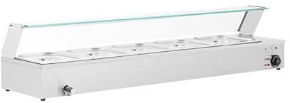 Royal Catering RCBM_GN1/2_4 Bain-Marie 2,000 W 5 GN 1/2 Drain Tap Gastronorm Container Water Bath (Stainless steel / Glass (tempered), 30 - 110 °C, Total Capacity 5 x 6 L)