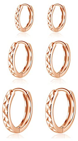 Josfeva Creolen Silber 925 Ohrringe, 925 Sterling Silber Rose Gold Damen Creolen Ohrringe Set, 3 Paare Klein Schlafen Creolen Ohrring Set, Silber Unisex Creolen Kreolen Ohrringe Set in 10, 12, 14mm
