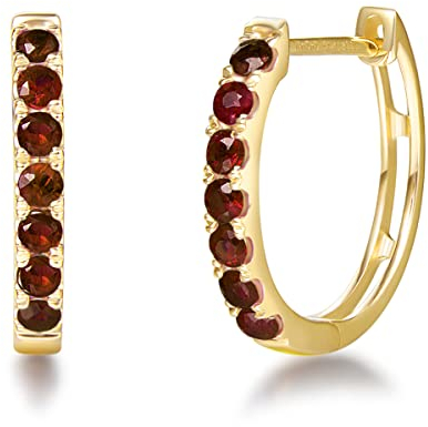 Carleen Solide 14 Karat 585 Gelb Gold Klein Creolen Huggies Ohrringe mit Natürlicher Granat Kreis Geschenk Schmuck für Damen Mädchen, Durchmesser: 15 mm