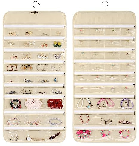 Cabilock 1 Stück Schmuck-Organizer zum Aufhängen, Faltbare Schmuckaufbewahrung Doppelseitig Hängende mit 33 Transparente Taschen, für Ohrringe, Halsketten, Ringe an Schrank, Wand, Tür