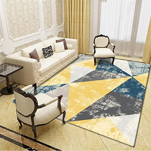Baby Kinderzimmer Jugendzimmer Komplett Set Grau, Gelb, Blau, Dreieckiges Geometrisches Muster, Schmutzabweisend, Weich Und Nicht Verformbar Teppich Hell 120X170CM